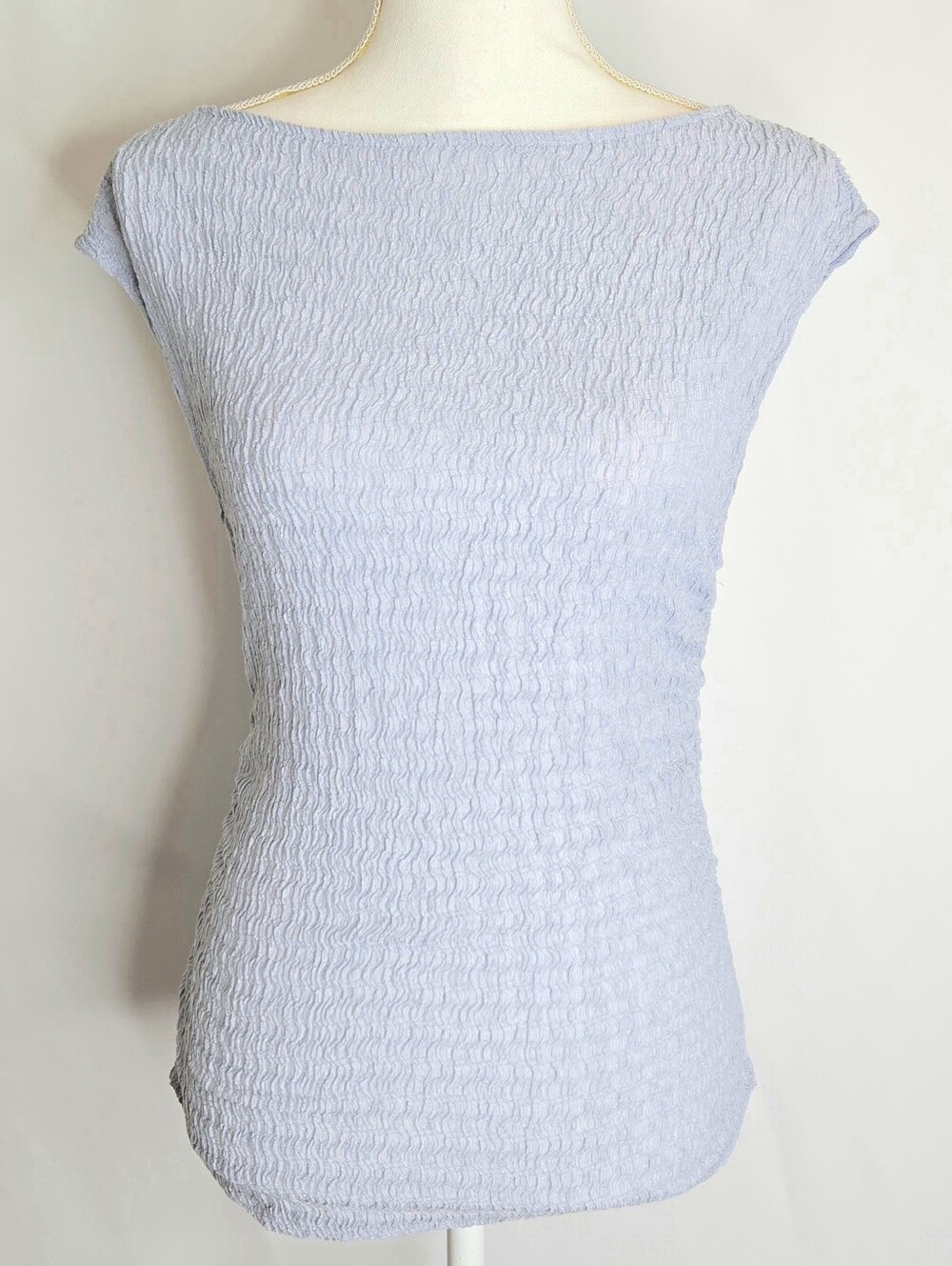 H&M Light Lavender Ruched Textured Boat Neck Cap Sleeve Stretch Top‎ NWOT S